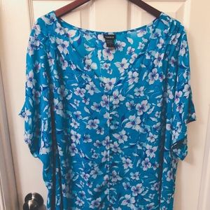 Torrid Blue and White Floral Print Blouse